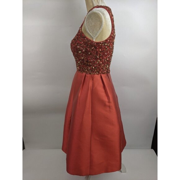 Theia Sequin Top Cocktail Fit & Flare Party Dress Silk Size 2 - Picture 4 of 12